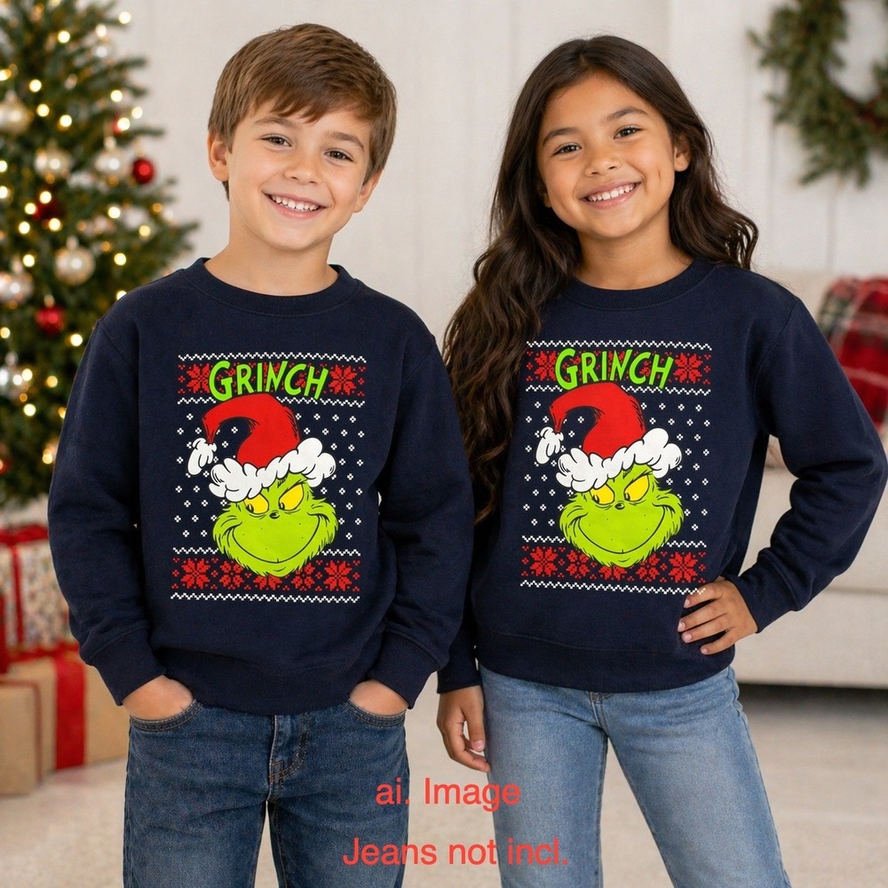 Dr Seuss The Grinch Christmas Sweatshirt Navy Blue Kids Size 6 Holiday Pullover